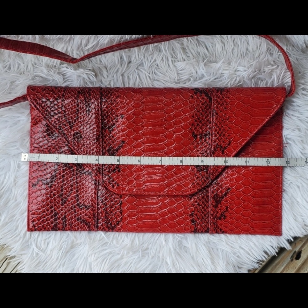 Red Faux Snake Skin Embossed Envelope Clutch